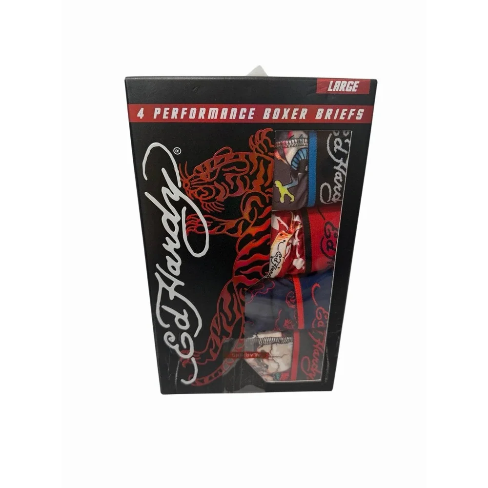 Ed Hardy Men's Performance Boxer Briefs 4-Pack Multicolor  L NIB